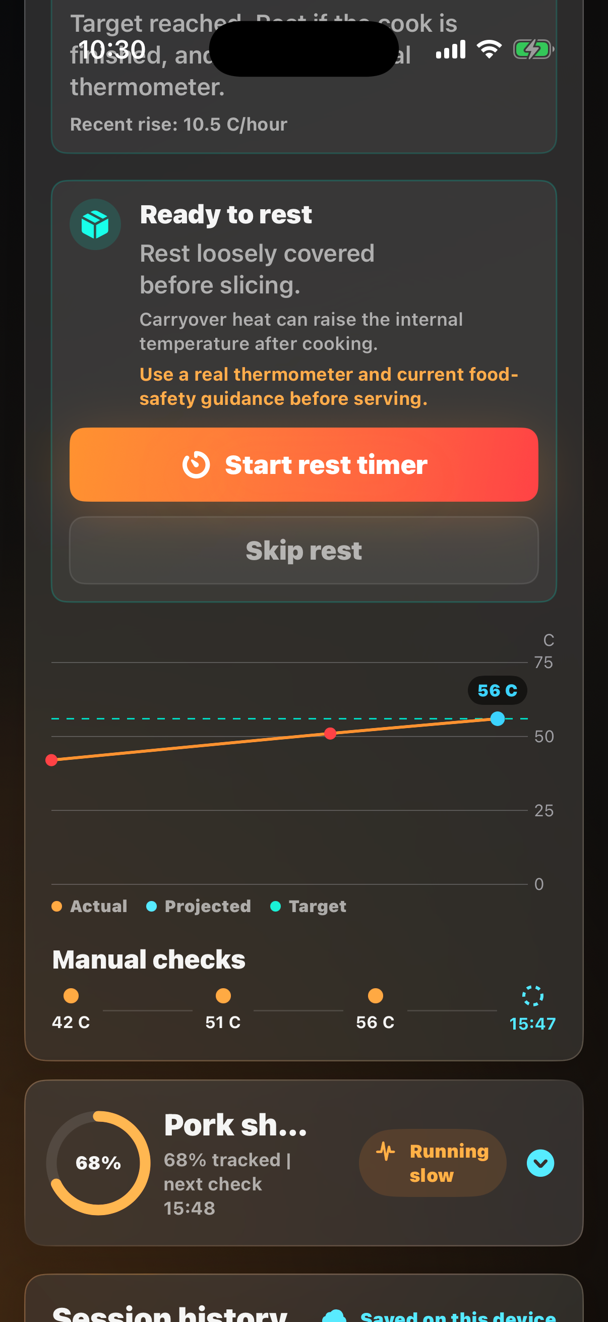 Ready to rest screen in SmokeShow
